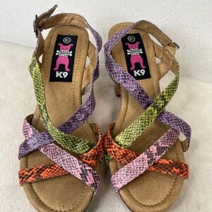 K9 by Rocket Dog Strappy Heel Sandal Womens 8.5 M Reptile Skin Wooden Block Heel